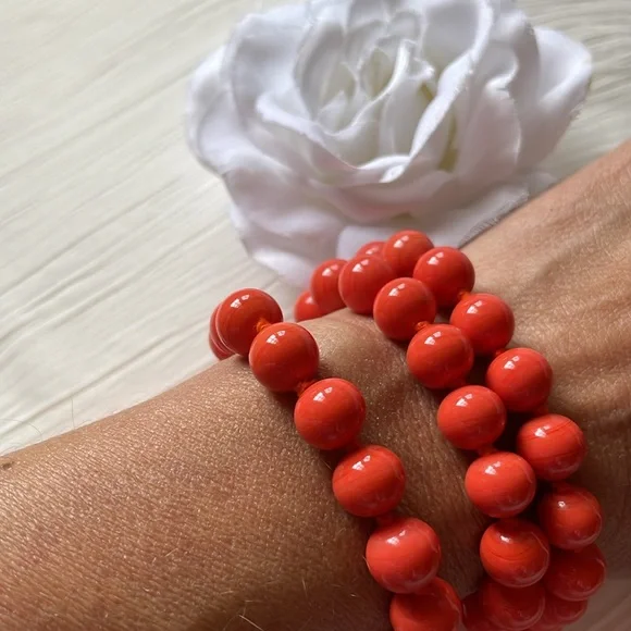 Vintage statement jewelry orange coral tone bead necklace screw clasp - Picture 8 of 10